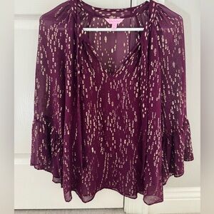 Lilly Pulitzer Wine with Gold Metallic Thread Blouse